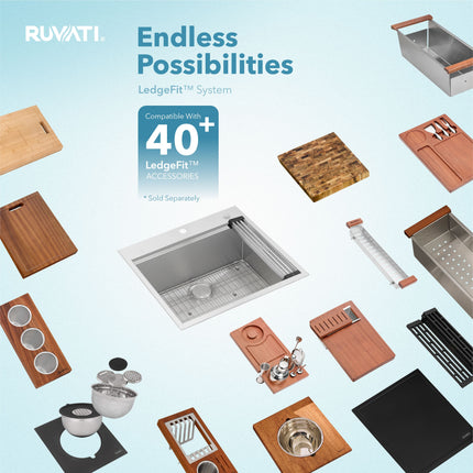 Ruvati 25 x 22 inch Workstation Drop-in Topmount 16 Gauge Stainless Steel Rounded Corners Ledge Kitchen Sink Single Bowl - RVH8023 Ruvati