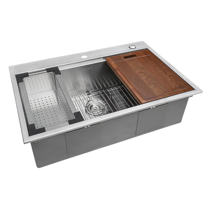 Ruvati 30 x 22 inch Workstation Drop-in Topmount Rounded Corners 16 Gauge Ledge Stainless Steel Kitchen Sink Single Bowl - RVH8030 Ruvati