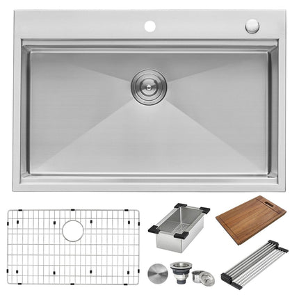 Ruvati 30 x 22 inch Workstation Drop-in Topmount Rounded Corners 16 Gauge Ledge Stainless Steel Kitchen Sink Single Bowl - RVH8030 Ruvati