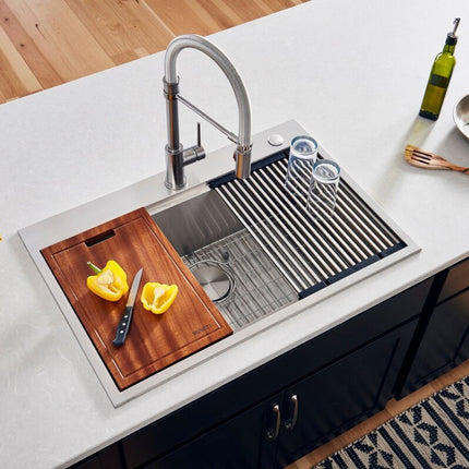 Ruvati 30 x 22 inch Workstation Drop-in Topmount Rounded Corners 16 Gauge Ledge Stainless Steel Kitchen Sink Single Bowl - RVH8030 Ruvati