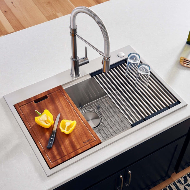 Ruvati 30 x 22 inch Workstation Drop-in Topmount Rounded Corners 16 Gauge Ledge Stainless Steel Kitchen Sink Single Bowl - RVH8030 Ruvati