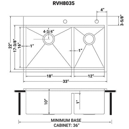 Ruvati 33 x 22 inch Workstation Drop-in 60/40 Double Bowl Topmount Rounded Corners 16 Gauge Stainless Steel Ledge Kitchen Sink - RVH8035 Ruvati