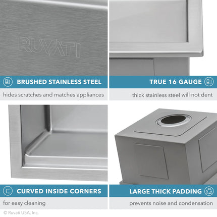 Ruvati 33 x 22 inch Workstation Drop-in 40/60 Double Bowl Topmount Rounded Corners Kitchen Sink - RVH8036 Ruvati