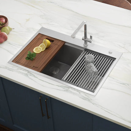 Ruvati 33 x 22 inch Workstation Drop-in 40/60 Double Bowl Topmount Rounded Corners Kitchen Sink - RVH8036 Ruvati