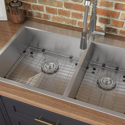 Ruvati 33 x 22 inch Drop-in 60/40 Double Bowl 16 Gauge Zero Radius Topmount Stainless Steel Kitchen Sink - RVH8050 Ruvati