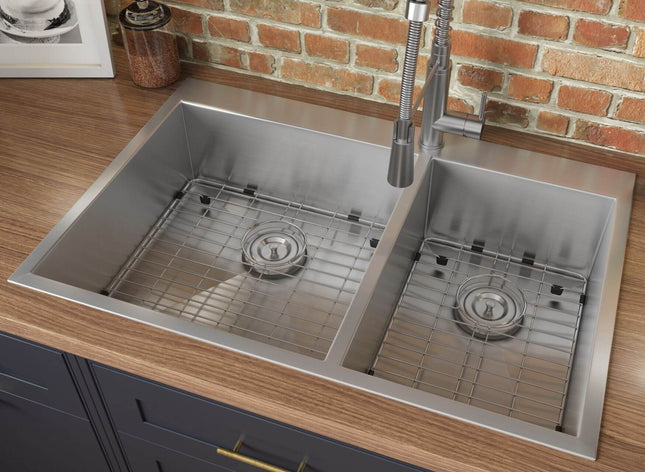 Ruvati 33 x 22 inch Drop-in 60/40 Double Bowl 16 Gauge Zero Radius Topmount Stainless Steel Kitchen Sink - RVH8050 Ruvati