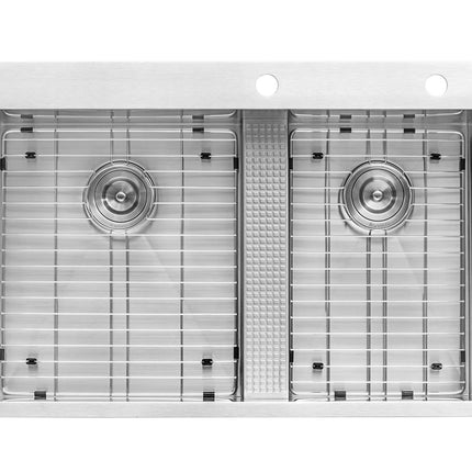 Ruvati 33-inch Drop-in Low Platform-Divide Zero Radius 60/40 Double Bowl 16 Gauge Topmount Kitchen Sink - RVH8059 Ruvati
