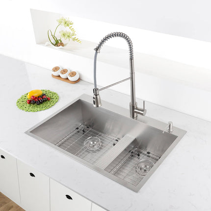Ruvati 33-inch Drop-in Low Platform-Divide Zero Radius 60/40 Double Bowl 16 Gauge Topmount Kitchen Sink - RVH8059 Ruvati