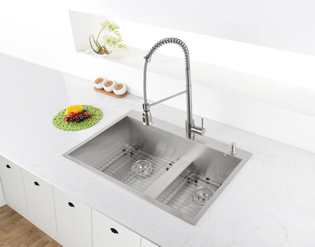 Ruvati 33-inch Drop-in Low Platform-Divide Zero Radius 60/40 Double Bowl 16 Gauge Topmount Kitchen Sink - RVH8059 Ruvati