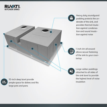 Ruvati 33-inch Drop-in Low Platform-Divide Zero Radius 60/40 Double Bowl 16 Gauge Topmount Kitchen Sink - RVH8059 Ruvati