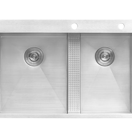 Ruvati 33-inch Drop-in Low Platform-Divide Zero Radius 60/40 Double Bowl 16 Gauge Topmount Kitchen Sink - RVH8059 Ruvati