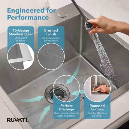 Ruvati 21 inch Drop-in Topmount Rounded 16 Gauge Stainless Steel Kitchen Sink Single Bowl - RVH8071 Ruvati