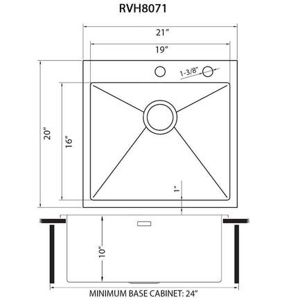 Ruvati 21 inch Drop-in Topmount Rounded 16 Gauge Stainless Steel Kitchen Sink Single Bowl - RVH8071 Ruvati