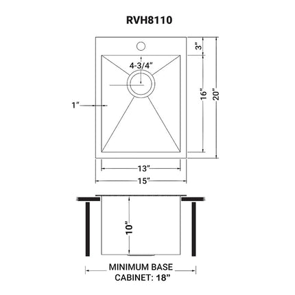 Ruvati 15 x 20 inch Drop-in Topmount Bar Prep Sink 16 Gauge Stainless Steel Single Bowl - RVH8110 Ruvati