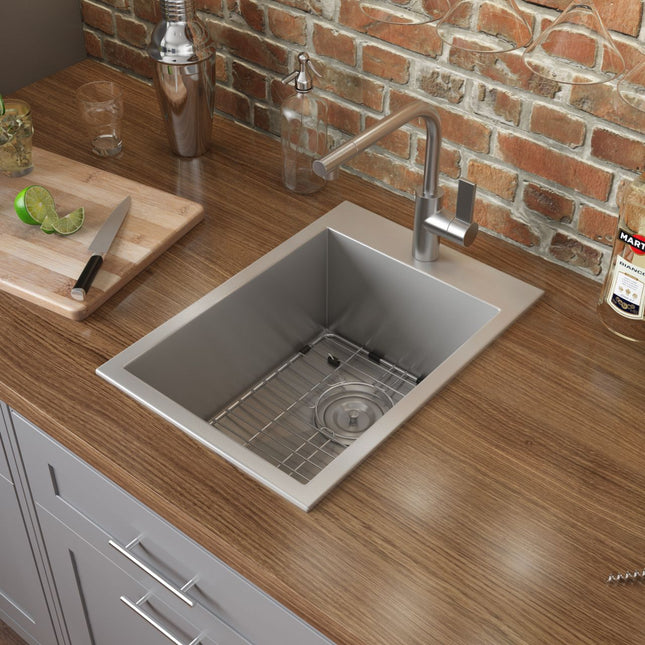 Ruvati 15 x 20 inch Drop-in Topmount Bar Prep Sink 16 Gauge Stainless Steel Single Bowl - RVH8110 Ruvati