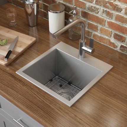 Ruvati 15 x 15 inch Drop-in Topmount Bar Prep Sink 16 Gauge Stainless Steel Single Bowl - RVH8115 Ruvati