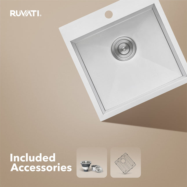 Ruvati 18 x 18 inch Drop-in Topmount Bar Prep Sink 16 Gauge Stainless Steel Single Bowl - RVH8118 Ruvati