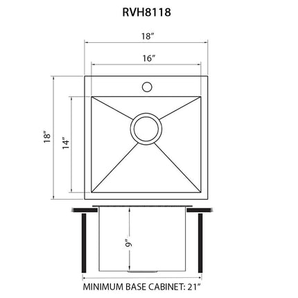 Ruvati 18 x 18 inch Drop-in Topmount Bar Prep Sink 16 Gauge Stainless Steel Single Bowl - RVH8118 Ruvati