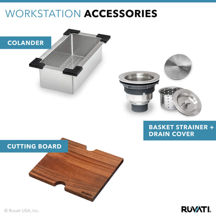 Ruvati 15 x 15 inch Workstation Drop-in Topmount Bar Prep RV Sink 16 Gauge Stainless Steel - RVH8215 Ruvati