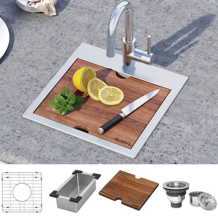 Ruvati 15 x 15 inch Workstation Drop-in Topmount Bar Prep RV Sink 16 Gauge Stainless Steel - RVH8215 Ruvati