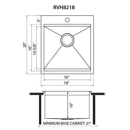 Ruvati 18 x 20 inch RV Camper Van Workstation Drop-in Topmount Bar Prep Tiny Home Sink Stainless Steel - RVH8218 Ruvati
