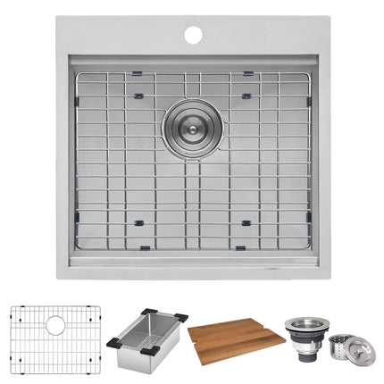 Ruvati 21 x 20 inch RV Workstation Drop-in Topmount Bar Prep Kitchen Sink 16 Gauge Stainless Steel - RVH8221 Ruvati