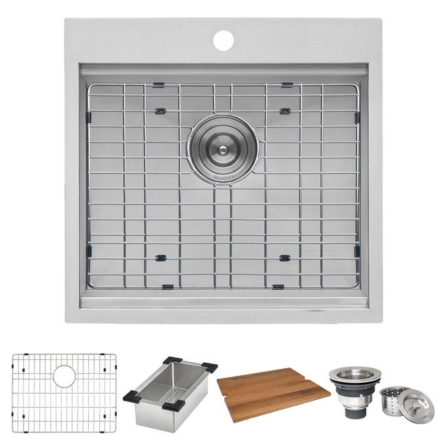 Ruvati 21 x 20 inch RV Workstation Drop-in Topmount Bar Prep Kitchen Sink 16 Gauge Stainless Steel - RVH8221 Ruvati