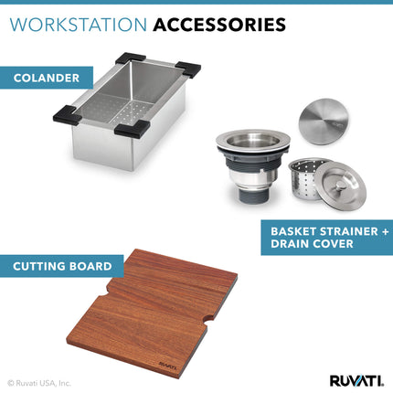 Ruvati 21 x 20 inch RV Workstation Drop-in Topmount Bar Prep Kitchen Sink 16 Gauge Stainless Steel - RVH8221 Ruvati
