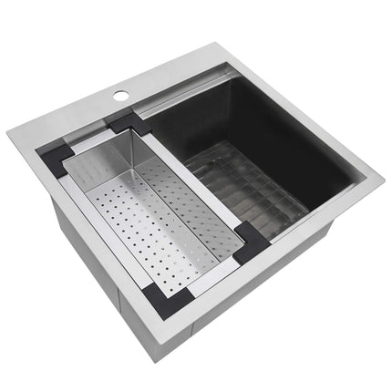 Ruvati 21 x 20 inch RV Workstation Drop-in Topmount Bar Prep Kitchen Sink 16 Gauge Stainless Steel - RVH8221 Ruvati