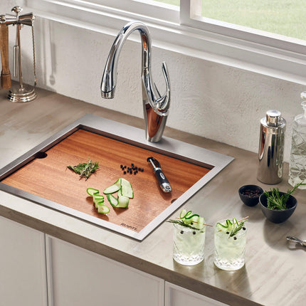 Ruvati 21 x 20 inch RV Workstation Drop-in Topmount Bar Prep Kitchen Sink 16 Gauge Stainless Steel - RVH8221 Ruvati
