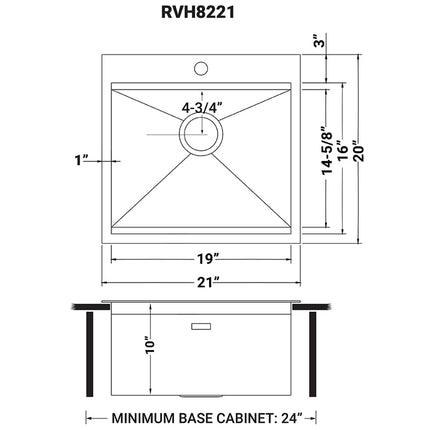 Ruvati 21 x 20 inch RV Workstation Drop-in Topmount Bar Prep Kitchen Sink 16 Gauge Stainless Steel - RVH8221 Ruvati
