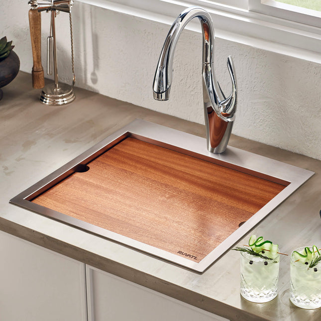 Ruvati 21 x 20 inch RV Workstation Drop-in Topmount Bar Prep Kitchen Sink 16 Gauge Stainless Steel - RVH8221 Ruvati