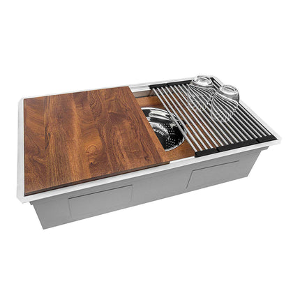 Ruvati 33-inch Workstation Two-Tiered Ledge Kitchen Sink Undermount 16 Gauge Stainless Steel - RVH8222 Ruvati