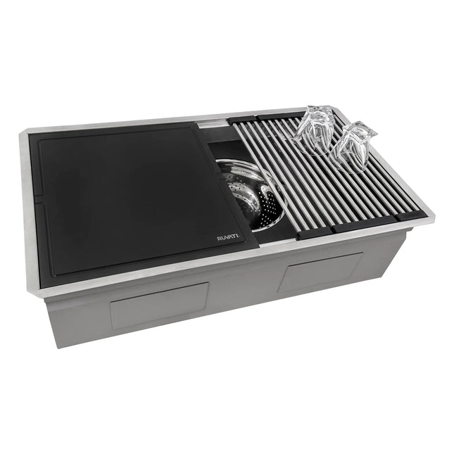 Ruvati 33-inch Workstation Two-Tiered Ledge Kitchen Sink Undermount 16 Gauge Stainless Steel - RVH8224 Ruvati
