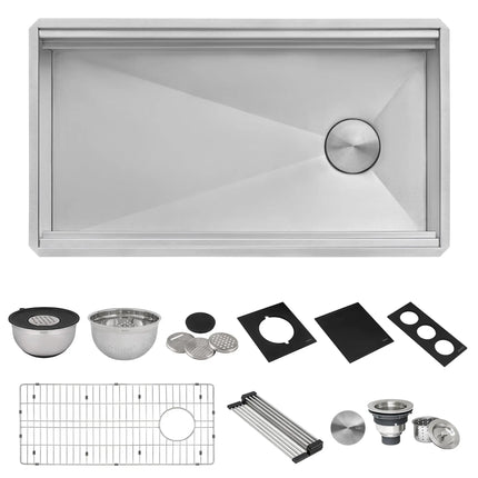 Ruvati 33-inch Workstation Two-Tiered Ledge Kitchen Sink Undermount 16 Gauge Stainless Steel - RVH8224 Ruvati