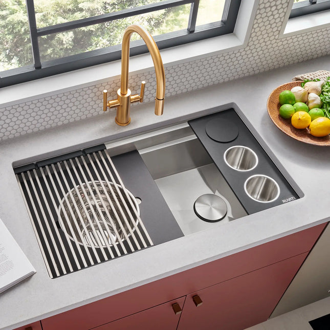 Ruvati 33-inch Workstation Two-Tiered Ledge Kitchen Sink Undermount 16 Gauge Stainless Steel - RVH8224 Ruvati