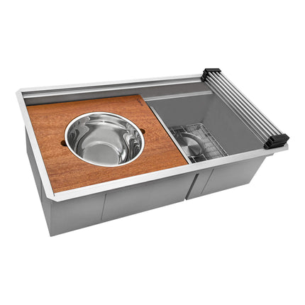 Ruvati 33-inch Workstation Dual Tier Double Bowl Low Divide Undermount 16 Gauge Stainless Steel Kitchen Sink - RVH8255 Ruvati