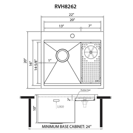Ruvati 22 inch Glass Rinser and Sink Combo for Wet Bar Bottle Washer Station Drop in Topmount - RVH8262ST Ruvati