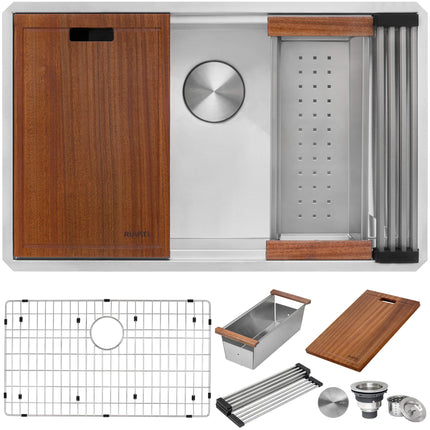 Ruvati 32-inch Workstation Ledge Undermount 16 Gauge Stainless Steel Kitchen Sink Single Bowl - RVH8300 Ruvati