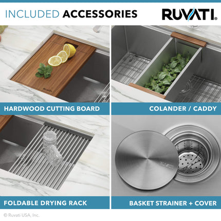 Ruvati 32-inch Workstation Ledge Undermount 16 Gauge Stainless Steel Kitchen Sink Single Bowl - RVH8300 Ruvati