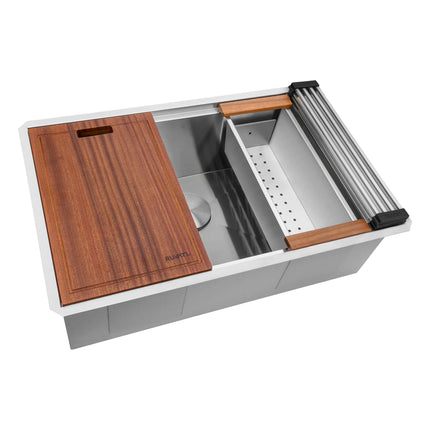 Ruvati 32-inch Workstation Ledge Undermount 16 Gauge Stainless Steel Kitchen Sink Single Bowl - RVH8300 Ruvati