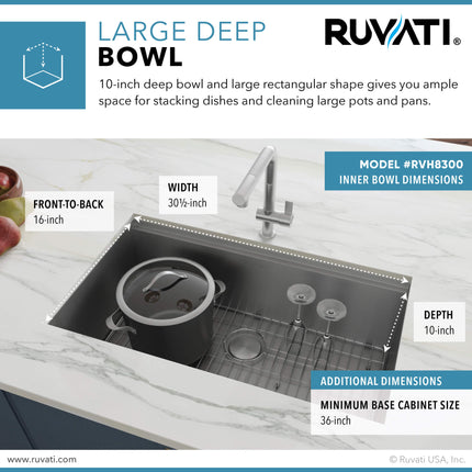 Ruvati 32-inch Workstation Ledge Undermount 16 Gauge Stainless Steel Kitchen Sink Single Bowl - RVH8300 Ruvati