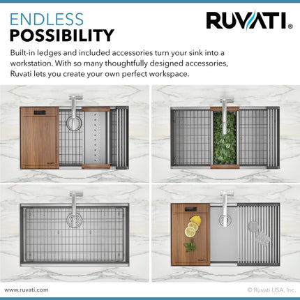 Ruvati 32-inch Workstation Ledge Undermount 16 Gauge Stainless Steel Kitchen Sink Single Bowl - RVH8300 Ruvati