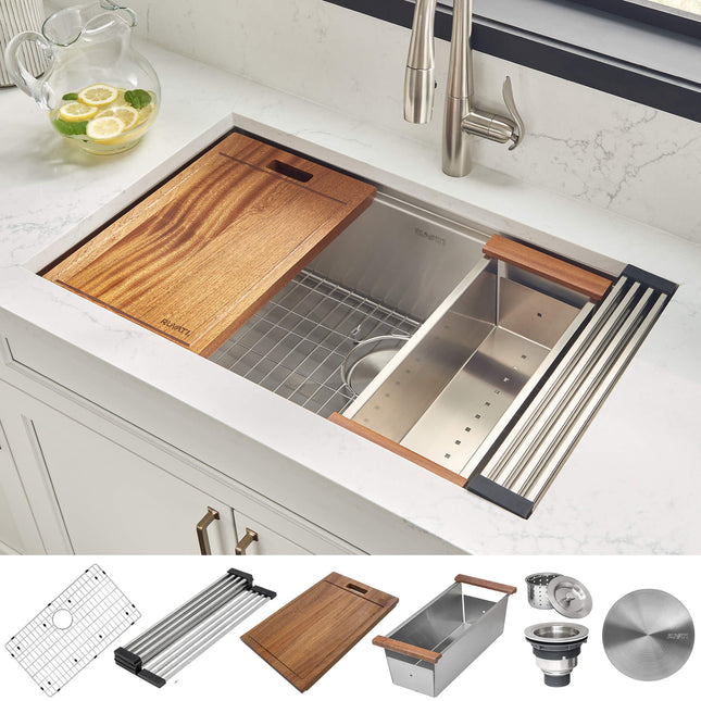 Ruvati 32-inch Workstation Ledge Undermount 16 Gauge Stainless Steel Kitchen Sink Single Bowl - RVH8300 Ruvati