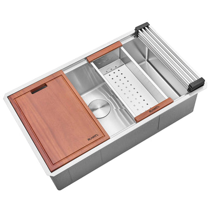 Ruvati 32-inch Workstation Ledge Rounded Corners Undermount 16 Gauge Kitchen Sink Single Bowl - RVH8301 Ruvati