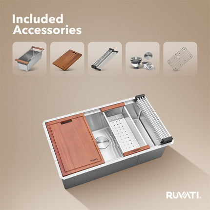 Ruvati 32-inch Workstation Ledge Rounded Corners Undermount 16 Gauge Kitchen Sink Single Bowl - RVH8301 Ruvati