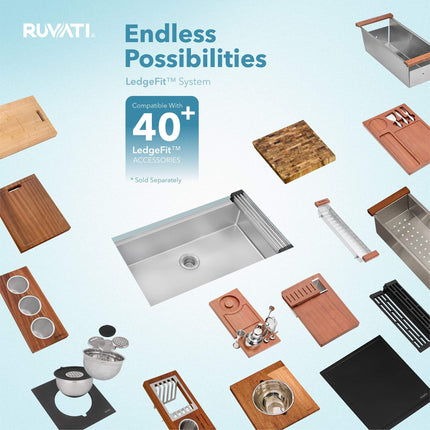 Ruvati 32-inch Workstation Ledge Rounded Corners Undermount 16 Gauge Kitchen Sink Single Bowl - RVH8301 Ruvati