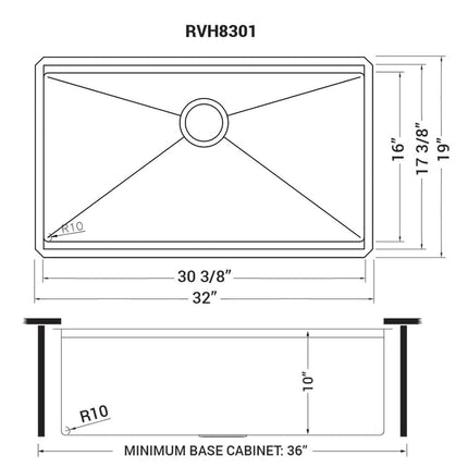 Ruvati 32-inch Workstation Ledge Rounded Corners Undermount 16 Gauge Kitchen Sink Single Bowl - RVH8301 Ruvati