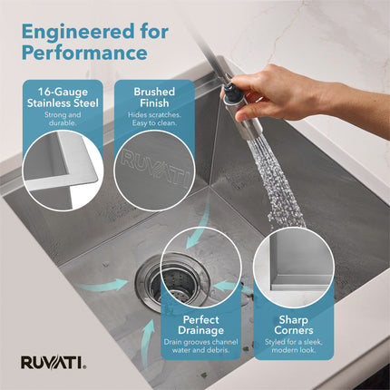 Ruvati 15" Workstation Bar Prep Sink Ledge Undermount 16 Gauge Stainless Steel Single Bowl - RVH8304 Ruvati