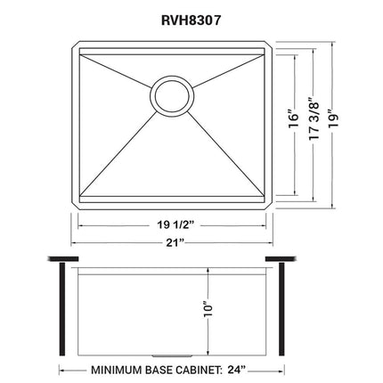 Ruvati 21" Workstation Bar Prep Sink Undermount 16 Gauge Ledge Stainless Steel Single Bowl - RVH8307 Ruvati